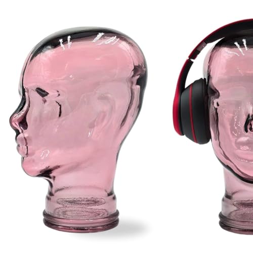 DESIGN DELIGHTS Kultiger Glaskopf - dekorativer Glas Kopf für Wohnzimmer & Schaufenster - ideal als Kopfhörerhalter, Hutständer, Perückenhalter, Dekofigur & Präsentationsständer - Farbe: T08 Altrosa