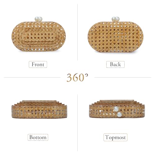 Image of Fecialy Women Acrylic Clutch Purse Rattan Woven Pattern Handbag Shell Shape Crossbody Bag Chic Evening Bag