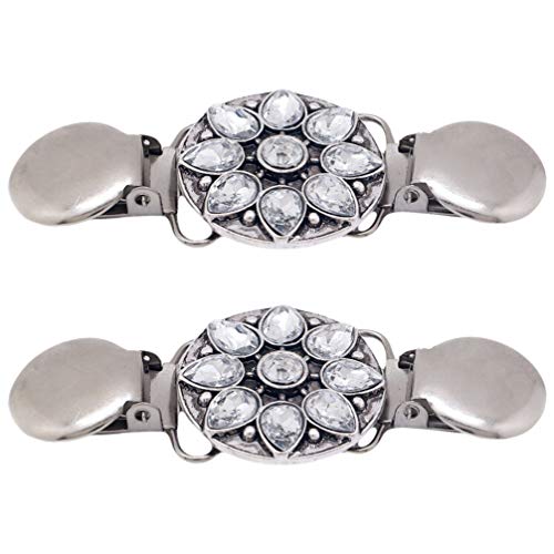 Amosfun 2 Stücke Frauen Pullover Clips Damen Blumen Strass Vintage Schal Kragen Cardigan Clip Strickjacke Clips Kette Verschluss Metall Retro Mädchen Brosche Pin für Sweater Bluse Kleider Jacke Cover