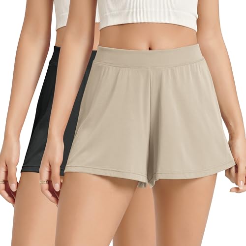 Image of ODODOS 2-Pack Ultra-Soft Modal Lounge Shorts for Women - Lightweight & Breathable Sleepwear, 3 inch Inseam