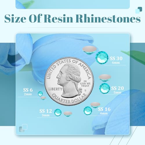 2500PCS 5mm Resin Rhinestones in Bulk (Lake Blue/Aquamarine), Bedazzling Flatback Crystals for Crafts DIY Nail Decoration, Gems Charms for Tumbler Shoes Clothing Fabric with Pickup Pen and Tweezers