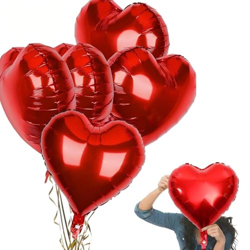 dinghaole 5 Pièces Ballon Coeur Rouge, Ballon Coeur Rouge Hélium, Ballons à l'hélium pour Anniversaire, Mariage, Mariée, Douche, Saint-Valentin, Festival