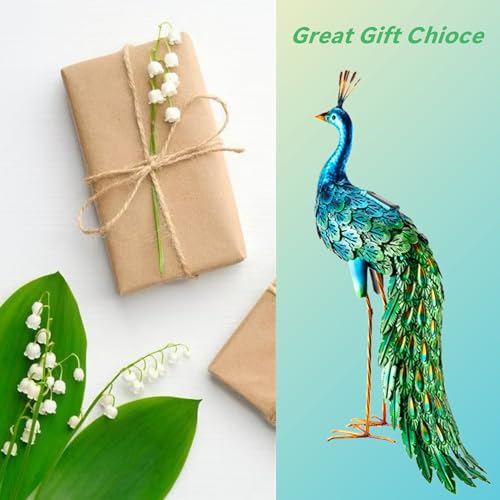 chisheen Outdoor Solar Peacock Statue Garden Decor for Outside Metal Yard Art Outdoor Decoration for Lawn Backyard Party Wedding Mother's Day Gardening Gifts for Women