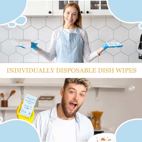 Image of 150 Pcs Portable Disposable Dish Cleaning Wipes Individually Wrapped Quick Cleaning Dish Soap Wipes Bulk Travel Size for Kitchen Outdoor Traveling Camping Hotel