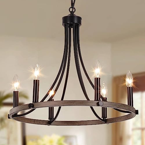 6 Light Black Antique 20 Inch Wango Wheel Ceiling Lights Living Room, Home Decoration Vintage jhumar Pendant Light Chandelier Lights Living Room Pendant Light Bulb NOT Including