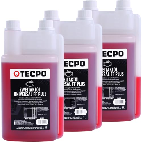 TECPO Zweitaktöl Universal 2-Takt FF Plus teilsynthetisch mit Fuel Fresh für Gemisch & Getrenntschmierung für Motorsäge Rasenmäher Mofa JASO FD ISO-L-EGD API TC 1:50 mischbar