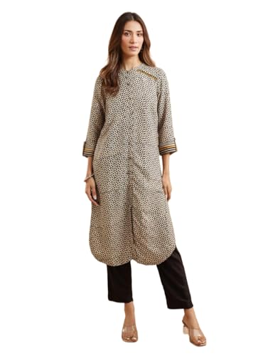 Kurta noir et beige Fabindia pour femme en coton de qualité supérieure