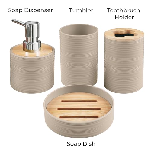 Image of Story@Home 4 Pieces Bathroom Accessories Set - Brown | Toothbrush Holder, Soap Dispenser, Mouth Wash Cup & Soap Dish for Home Kitchen & Bathroom | Bathroom Essentials for Offices
