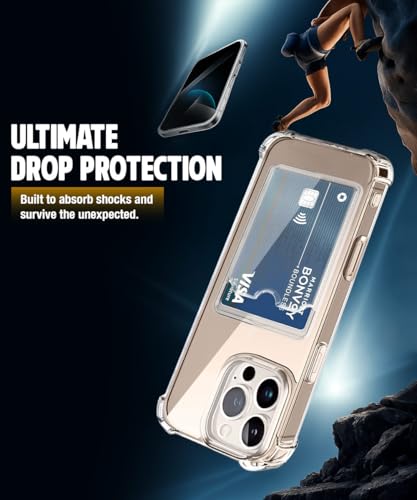 Image of WOW IMAGINE Transparent Back Cover Case for iPhone 16 Pro | Flexible Built-in Slim Card Pockets Wallet | 360 Camera Protection TPU | Soft Silicone Mobile Cover - Transparent