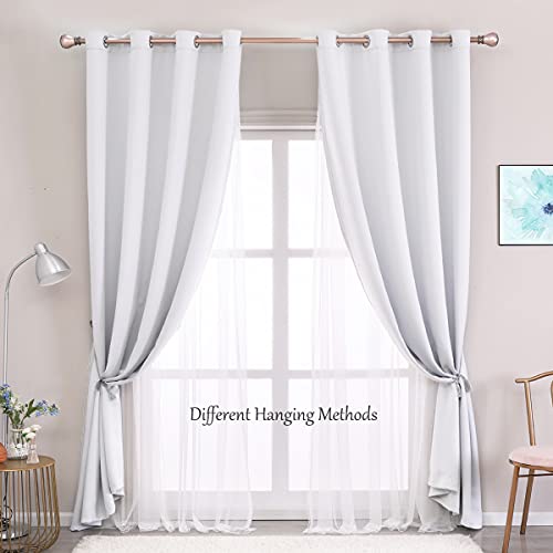 Image of Greyish White Curtains Double Layered Solid Blackout and Sheer Window Treatment Panels Pair with Grommet Top for Living Room Patio Door, 52 x 96 inches, Greyish White, 2 PCs