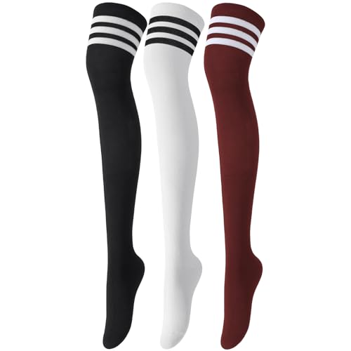 Image of Trifabricy Thigh High Socks for Women, Warm Over Knee High Socks, Extra Long Striped High Boot Stockings for Daily Wear