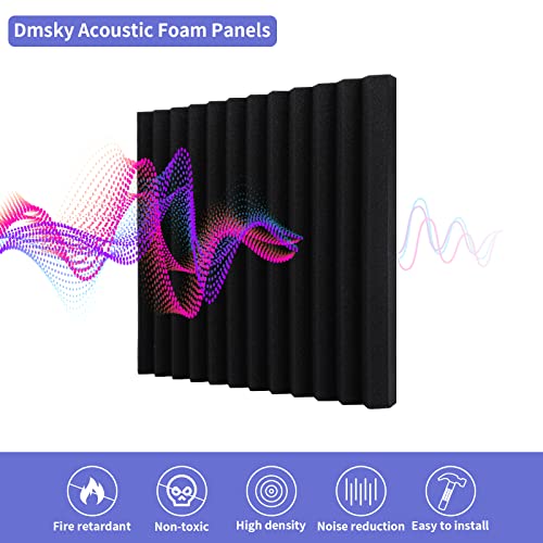 Dmsky 24 Pack Acoustic Panels, 1 Inch X 12 Inch X 12 Inch Acoustic Foam Panels, Sound Proof Foam Panels, Self-Adhesive Soundproof Wall Panels,Fire-Proofed Soundproofing Wedges,Acoustic Treatment Foam For Home-Black thumb #2