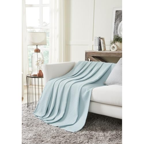 Better Trends 100% Cotton Waffle Weave Throw Blanket for Couch, Bed, Sofa All Season 108"X90" King Blankets Soft Woven Lightweight Breathable Cozy Bedroom Décor Light Blue Janiya Waffle Collection by Better Trends - Image 4