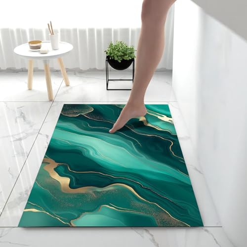 Felpudo de entrada casa interior de 40x60cm de estilo mármol verde esmeralda lavable 4