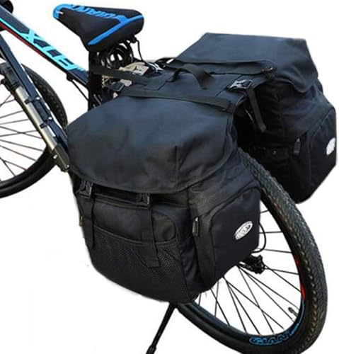 CHIANART 自転車用リアバッグ/サイド 50L 大容量 防水 キャンバス サイクリング サイクリング キャンプ/バイク/レインカバー付き、 (黒)