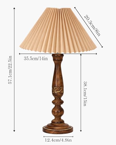 Image of Homesake Floral Carved Wood Table Lamp with Shade | Handcrafted Bedside Lamp, E27 Holder| Bulb Included |Warm Light Night Lamp, Bedroom, Living Room, Study & Home Decor, (Pleated Jute Shade)