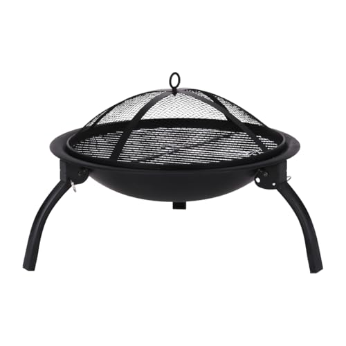 KONDELA Tragbare Feuerschale mit Grillrost und Funkenschutz | Feuerstelle für den Garten | 51 x 51 x 40 cm | Feuerkorb Outdoor | mit Grillplatte | Schwarz, Geschmiedetes Eisen/Stahl, 3,9 kg | Mildo