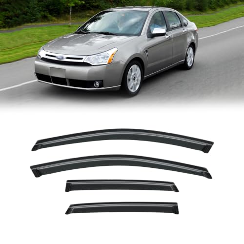 Image of Rain Guards Window Visor for 2008-2011 Ford Focus Sedan(Not fit Hatchback) | Out-Channel Shields Vent Deflector Shade Wind Dark Smoke 2009 2010 08 09 10 11, Tape-On Outside-Mount, 4PCS