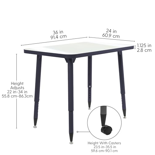 Image of Adapte Commercial Dry-Erase Classroom Activity Table - 24 inch x 36 inch Rectangle Whiteboard, ADA Compliant Tapered Legs, Glides & Casters Adjustable Height 22-34 inch Wheelchair Accessible, School Furniture