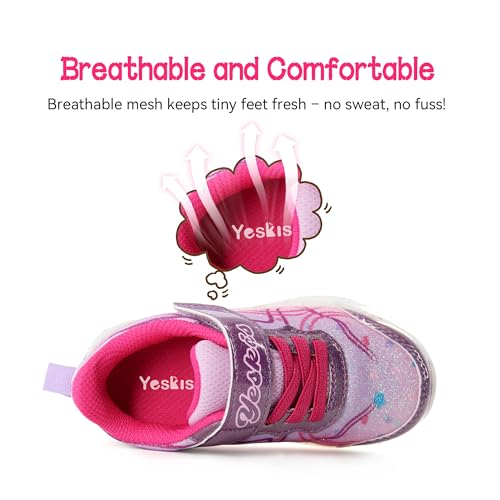 YESKIS Toddler Girls Light Up Shoes Glitter LED Flashing Breathable Lightweight Walking Running Sneakers for Toddler and Little Kids2