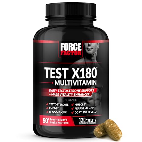Force Factor Test X180 Multivitamin, Testosterone Support Multivitamin for Men with 50+ Nutritional Ingredients & 13 Essential Vitamins to Help Support Muscle, Strength, Energy & Vitality, 120 Tablets