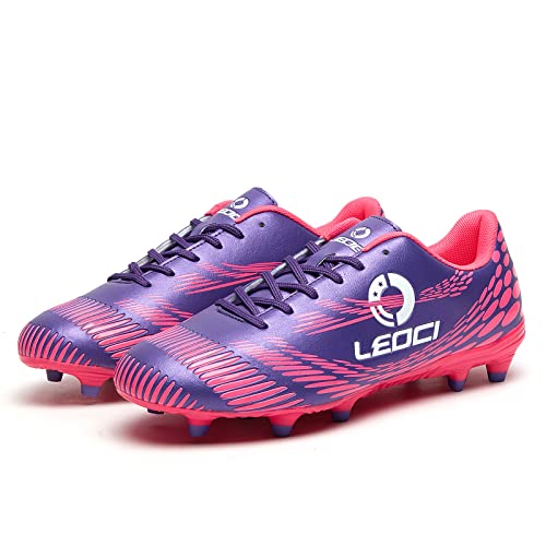 Leoci Men's Women's Firm Ground Soccer Cleats Outdoor/Indoor Boys Girls Professional Futsal Football Training Sneakers (9 M Us Women/8 M Us Men, Purple) #TOP6