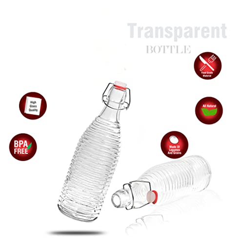 Image of Pure Source India Airtight Glass Water, Juice, Beer, Cold drinks Bottle With Steel Lock(Clear), 1000ml (4PCS)