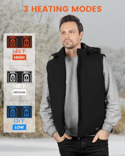 Heated Vest for Men with Battery Pack, and Removable Hood(7.4V 10000mAh)4