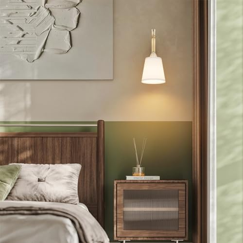 Image of Boho Battery Operated Wall Sconce,5500mAh Rechargeable Wireless Wall Light 3 Colors Dimmable with Remote Control Easy Install for Bedroom Living Room