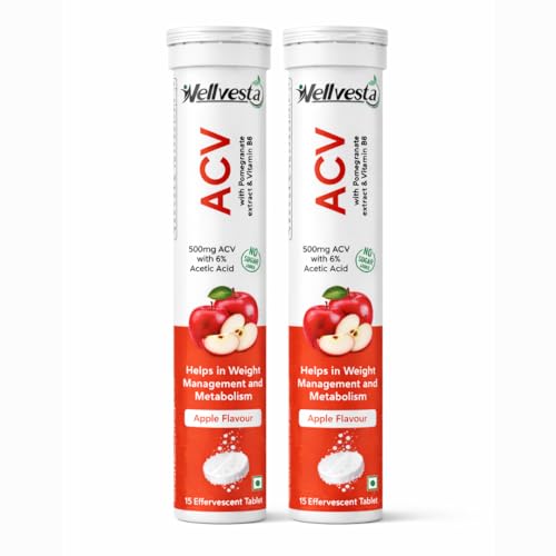 Image of ACV Effervescent Tablet, Apple Flavour, with Pomegranate Extract & Vitamin B6, 500mg, No Sugar Added, (pack 2)
