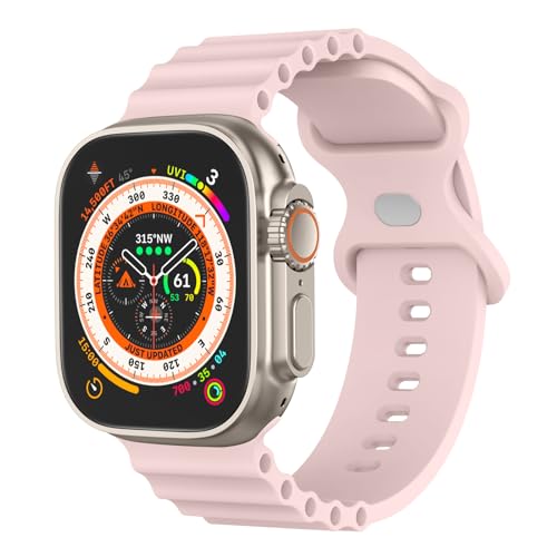 Silicone Ocean Bands Compatible with Apple Watch Band Ultra 49mm 45mm 44mm 42mm for Women Men, Soft Breathable Sport Ocean Loop Wristband Replacement Strap Compatible for Apple Watch Ultra 2/Ultra