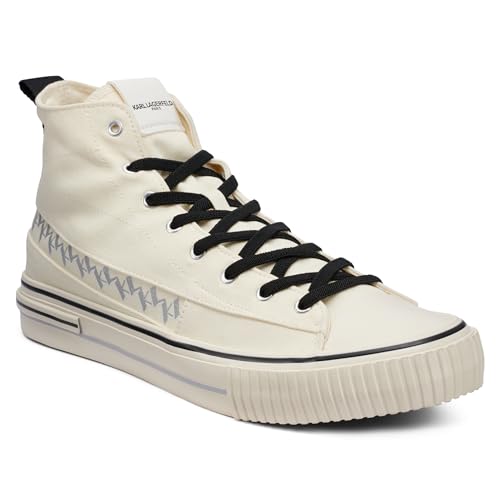Karl Lagerfeld Paris Men's Cottom Canvas Logo Band High Top Sneaker, Natural, 10.5