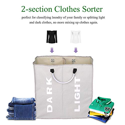 Saco de roupa Blusea dobrável com 2 seções dobrável para lavanderia, cesto de roupa de tecido Oxford