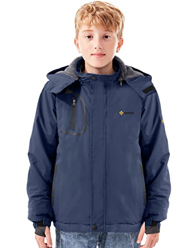 Gemyse Boy's Waterproof Ski Snow Jacket Fleece Windproof Winter Jacket With Hood (Navy Blue,8) #TOP3