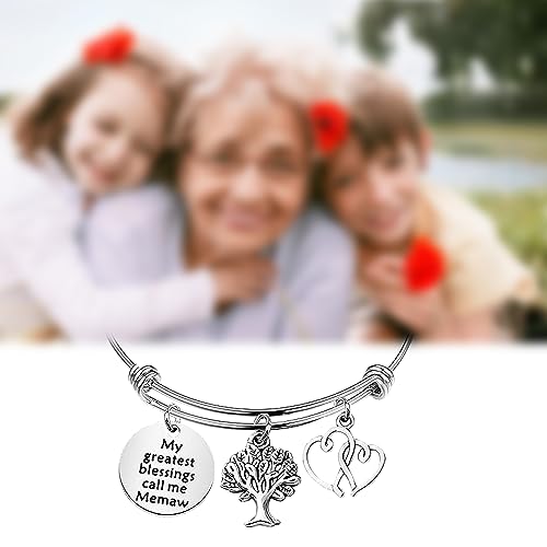 Image of BAUNA Grandma Gifts My Greatest Blessings Call Me Memaw Bracelet with Family Tree Charm Memaw Birthday Gift for Her