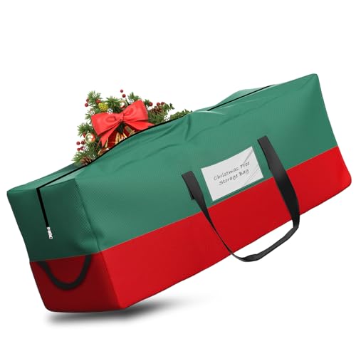 EYQ Saco de armazenamento, fronha para almofadas de jardim, acolchoado, capa impermeável, tecido Oxford, bolsa de armazenamento com alça para árvores de Natal, vermelho e verde (172 x 50 x 76 cm)