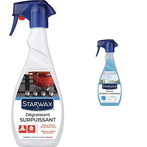 STARWAX Dégraissant Intensif pour Cuisine - 500ml - Supports Préservés et Toujours Impeccables & Nettoyant Spécial Vitres et Miroirs - 500 ml - Idéal Contre la Poussière et la Pluie