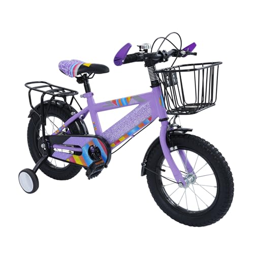 LUNICASHA Vélo enfant 14 pouces avec siège arrière, vélo pour enfant avec panier et roues stabilisatrices, vélo pour enfant à partir de 3 ans pour...