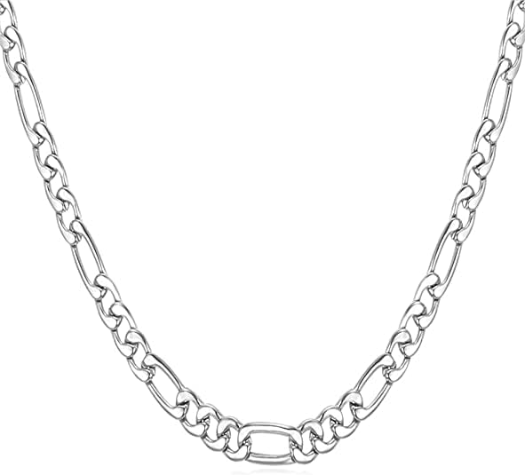 Silver Men's Italian 6.8mm Pave Figaro Chain Necklace Stainless Steel Italian Chain for Men 6.8 MM Figaro Chain Necklace Unisex Chain Platinum Long Chain-image-32