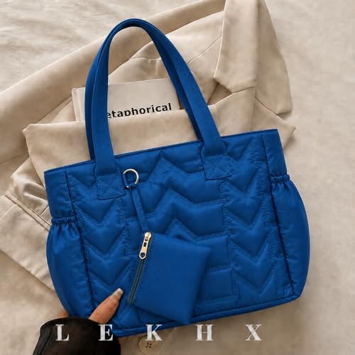 Image of LX LEKHX Tote Bag for Women | Lightweight Shoulder Handbag with 2 Main Zip Compartments & Multiple Pockets | Water Resistant Polyester Fabric | Office, Travel & Daily Use