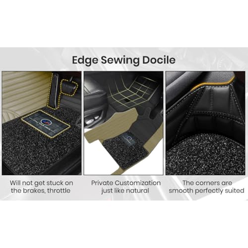 Image of Autofurnish Combination 9D Car Mat Full Set for Mahindra XUV 3XO (Manual) 2024 || Luxury Leather Dual-Stitch Full Set 9D Car Floor Mat || 100% Waterproof || Color : Black HC-Beige
