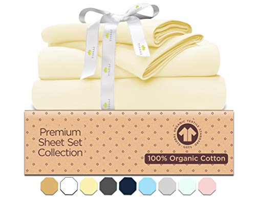 100% Organic Cotton Queen Size Bedding Set - Natural - 500 Thread Count - GOTS Certified - Cool and Long Lasting - Extra Deep Pocket & Secure Fit - Machine Washable - with Carry Pouch - Set of 4