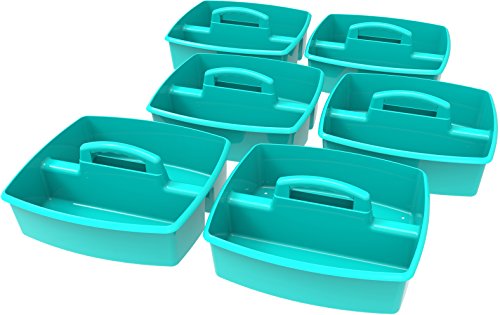 Image of Storex 2-Compartment Large Caddy - Multipurpose Classroom Organizer with Handle, Teal, 6-Pack (00959U06C)