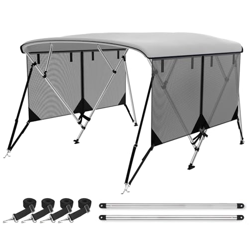 Image of Bimini Top for Boats Boat Canopy with Mesh Sidewalls (Grey, 4 Bow 67 inch-72 inchW)