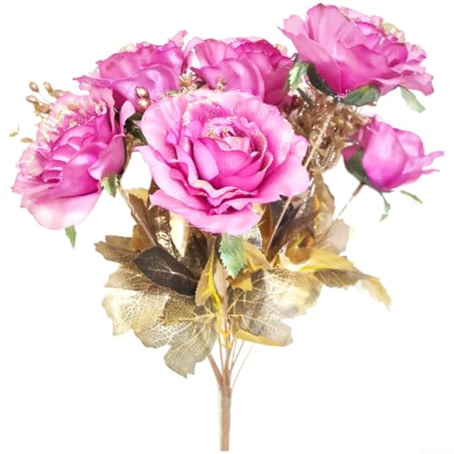Ramo de rosas artificiales de seda estilo vintage europeo con 13 rosas sintéticas, para centros de boda y decoración floral del hogar (morado)