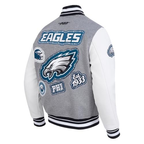 Pro Standard Mens NFL Philadelphia Eagles DIY Pick Stitch Varsity Jacket Heather Grey/White/Black L - Image 4