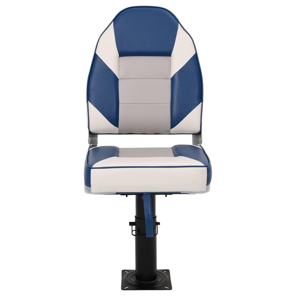 Juego de 2 asientos para barco con pedestal, altura regulable y giratorio 360°, asiento de control plegable para barco de pesca, blanco y azul, marco de aluminio robusto
