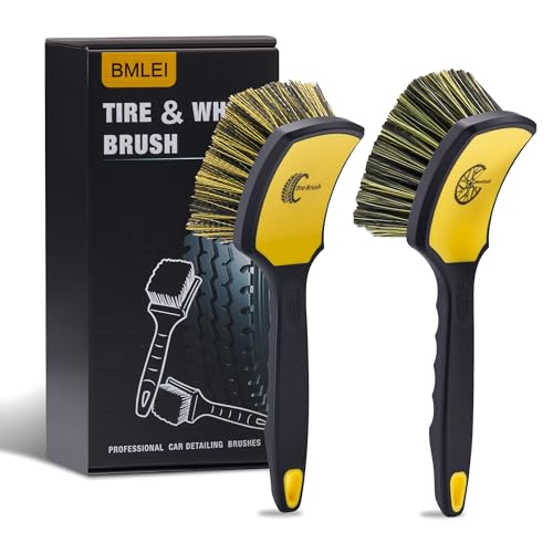 BMLEI Wheel & Tire Brush Set 2 Pack Car Wheel Brush & Tire Cleaner Brushes Soft Bristle Rim Brush and Stiff Tire Scrub Brush Scratch-Free Wheel Cleaning Kit for Car Detailing Trucks SUVs