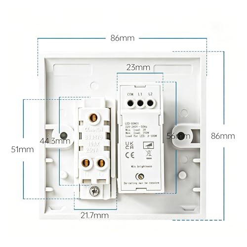 Regulador de intensidad LED e interruptor de luz de pared basculante de 2 vías 7
