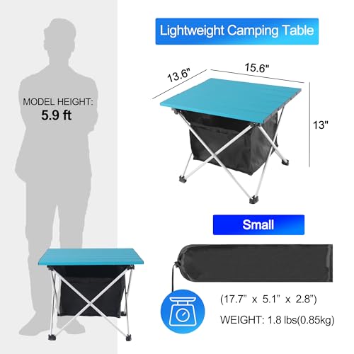 Image of Grope Portable Camping Table Ultralight Aluminum Camp Table with Storage Bag,Beach Table for Sand with Carrying Bag,Prefect for Outdoor,Picnic,BBQ,Cooking,Festival (Blue with Storage Bag, Small)